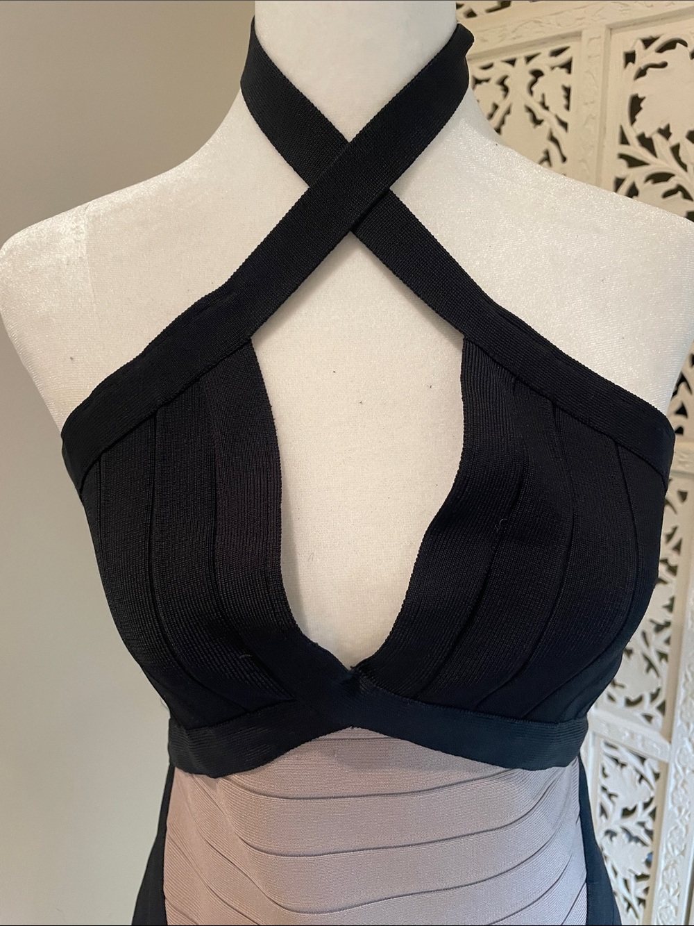 Herve Leger Black and taupe Mini Dress